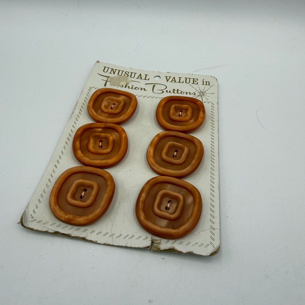 Vintage Fashion Buttons Set of 6 1.25" Caramel Colored Sewing - Picture 2 of 4